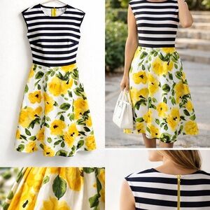 Navy and Yellow Floral Midi Dress